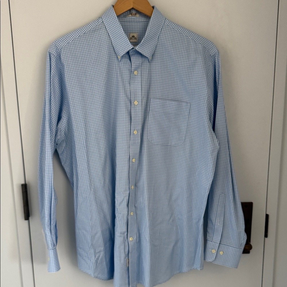 Peter Millar Men's Blue and white Checkered Shirt XL